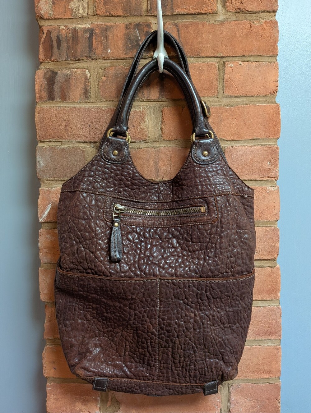 Vintage Roots Large Lauren Bag In Rich Brown Textured Leather Made In Canada